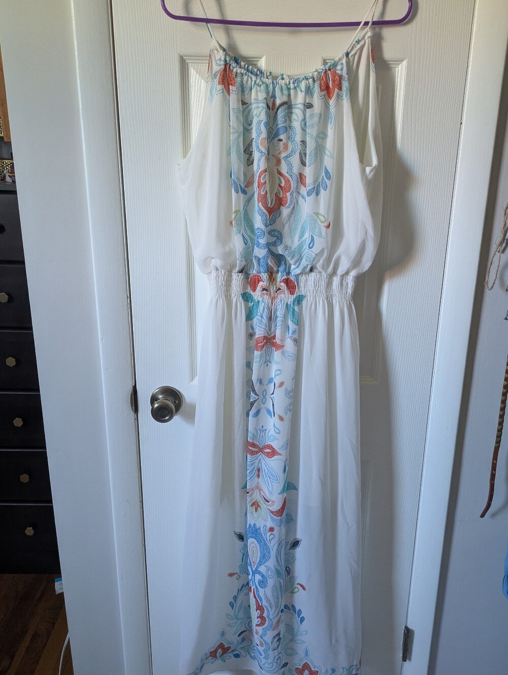 White Maxi Dress High Neck Boho 14 Large